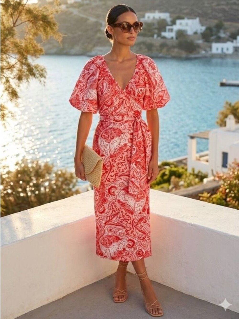 MARA Hoffman Adonia Fila Dress Red Multi S